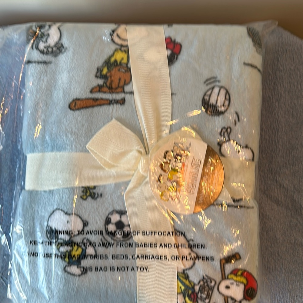 Peanuts sport themed blanket.